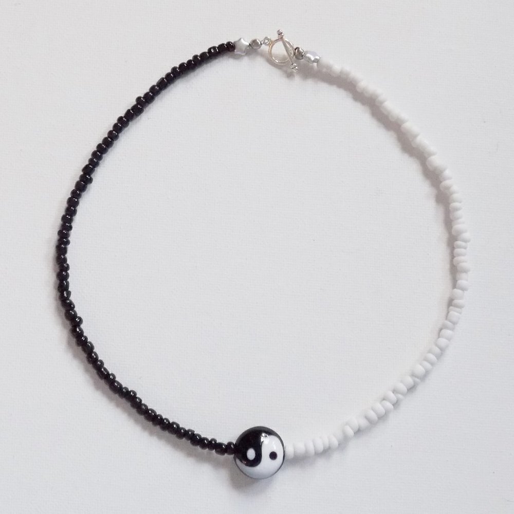 handmade yin yang  beaded choker chunky with charms necklace kawaii indie